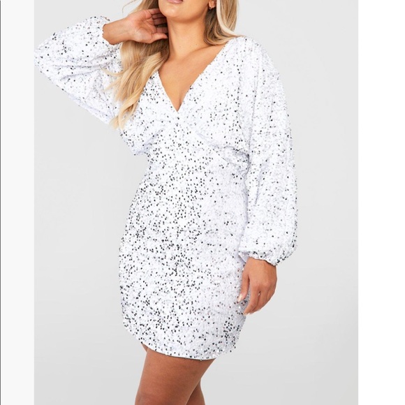 Dresses & Skirts - Plus Velvet Sequin Blouson Sleeve Mini Dress - Bridal - Worn Once